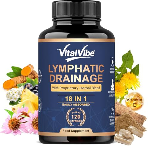 Lymphatic Drainage & Water Retention Capsules - 18-in-1 Echinacea, Dandelion & Bromelain with Vitamin D3, B6, Zinc & Selenium - Vegan Fluid Balance Supplement - 120 Capsules