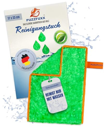 PUZZFUXX Reinigungstuch 17x23 cm, Naturfaser, ohne Chemie, waschbar, Grün