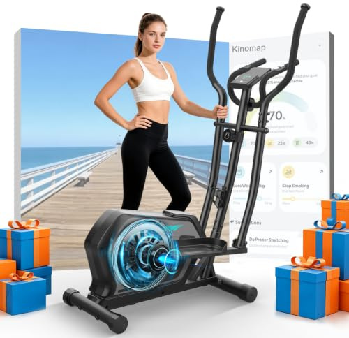 Cowmew Elliptical Cross Trainer,16-Level Magnetic Resistance with Bluetooth | Magnetic Cross Trainer with Bluetooth and Pulse Sensor, Ultra-Quiet Flywheel, LCD Monitor for Home Gym, Weight Capacity 130KG