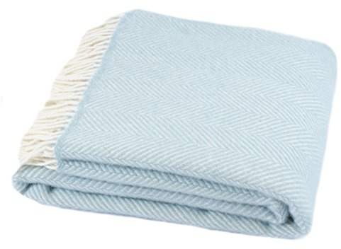 Tweedmill Textiles Herringbone pure new wool blanket throw rug - duck egg BRITISH MADE