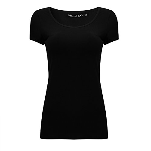 OThread & Co. Women's Short Sleeve T-Shirt Scoop Neck Basic Layer Stretchy Shirts (XX-Large, Black)