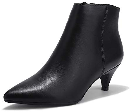 IDIFU Women Booties Low Kitten Heel Ankle Boots Pointed Toe Short Boots Dress Sexy Shoes(9, Black Pu)