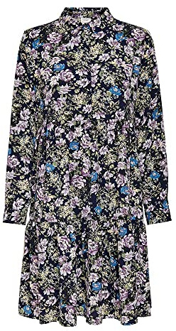 JDY Robe Chemisier pour Femme, Noir Iris/AOP : Violet et Fleurs Bleues parisiennes, 42