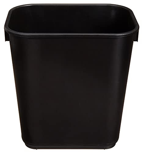 Amazon Basics Small Rectangular Commercial Office Wastebasket, Easy to Clean, 3 Gallon, Black, 2-Pack
