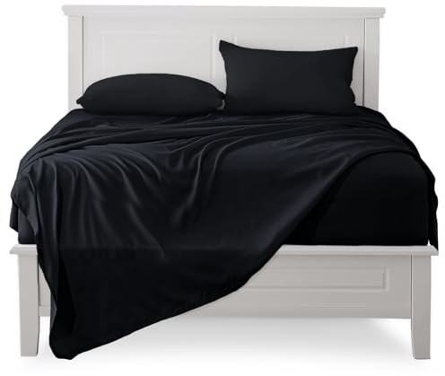 FARFALLAROSSA Lenzuola Matrimoniali Completo, Materiale 100% Puro Cotone, Lenzuola e 2 Federe da Letto, Biancheria da Letto Tinta Unita (Matrimoniale, Nero)