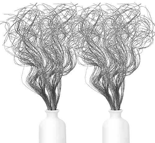 Glitter Curly Ting Ting Branches Christmas Branches Vase Filler Artificial Curly Twigs for Christmas Tree Garland Wreath Decoration, Craft Vases Home Garden Decoration (Silver, 80 Pieces)
