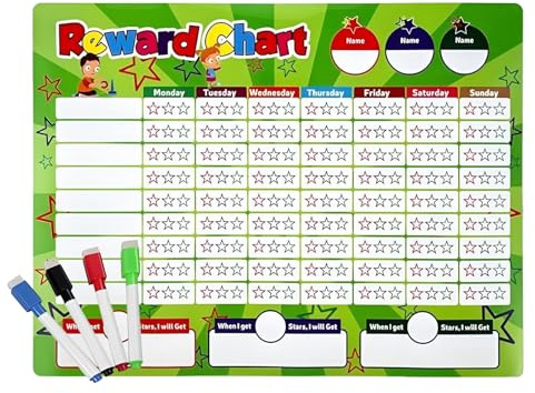 Daskid Reusable Sticker Behavior Reward Chore Chart 17x13 | Dry Erase Responsibility Tracker for One or Multiple Kids, Toddlers & Teens | Flexible Magnetic Board for Home Learning & Motivation