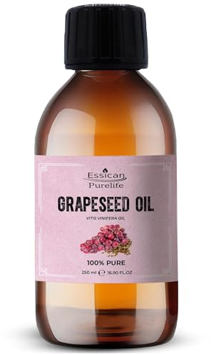 Essican Purelife 250ml Pure Grape Seed Oil for Hair, Skin & Beard, Natural Grapeseed Oil Massage Aromatherapy Body Massage Oils - Multi Use & Nourishing Scalp Moisturiser Oils with Vitamin E