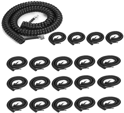 LanSenSu Phone Cord Landline8Ft Uncoiled / 1.4Ft Coiled Landline Phone Handset Cable RJ9 4P4C Telephone Accessory- Black (20pack)