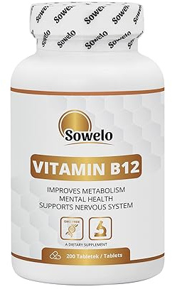 Vitamin B12 100 µg – Hochdosiert – 200 Tabletten – Unterstützt Energiestoffwechsel, Nervensystem, Immunsystem & Verringerung von Müdigkeit – Reine Formel, EU-Herstellung – Sowelo