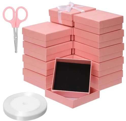 Glarks 17 scatole regalo per gioielli, 7,5 x 7,5 cm, rosa, a forma di ventaglio, per anelli, orecchini, gioielli, Natale, compleanno, anniversario, San Valentino, festa della mamma e altre feste