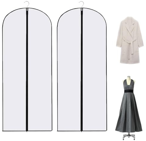 2PCS Dress Bags Covers Long Garment Covers Bag Dress Bag Long Dress Bags Covers Translucent with Zip Waterproof Dustproof Dress Covers Garment Bags Full Length(60 * 140cm)