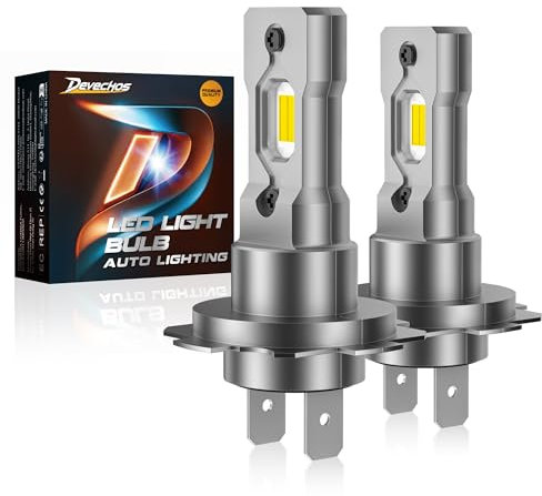 DeveChos H7 LED 60W Bombilla, 18000LM Kit de Conversión de Luces, Reemplazo de Lámpara Halógena para Faros de Coche 12V, 6500K Blanco