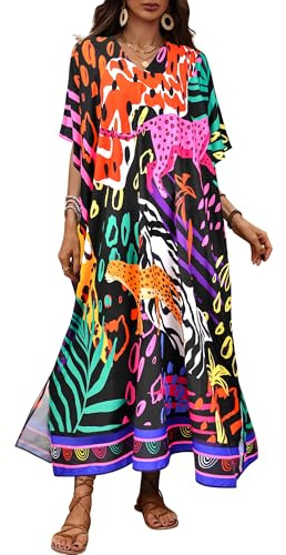 Kaftan Dresses for Women Leopord Print Plus Size Moo Moos Caftans Swimsuit Cover up Maxi Beach Dress Loungewear Leopard