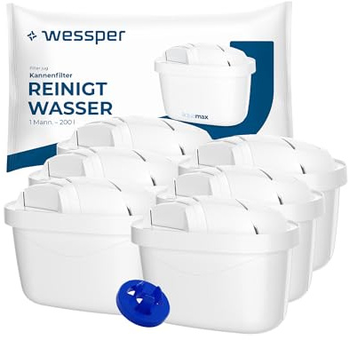 Wessper 6x Cartucce filtranti per caraffa per il Trattamento dell'Acqua | Filtro per l'acqua Ricambio per Dafi Unimax Aquaphor A5 BRITA Maxtra+ PHILIPS AWP212/10 | Riduce Cloro, Calcare e Impurità