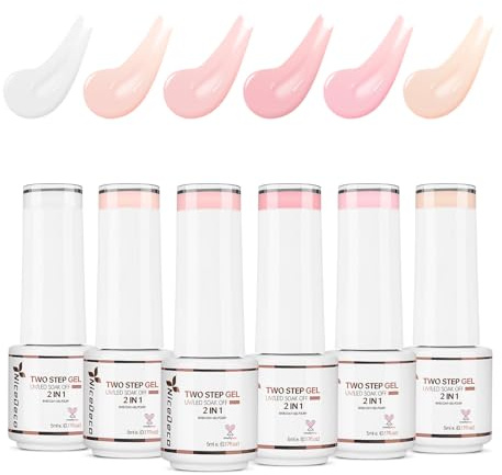 Nicedeco Halvpermanent nagellack 2-i-1 gelé gel nagellack gör-det-själv nagelkonst högglansigt gelnagellack med ett steg UV/LED-blöt av baslack 6 x 5 ml - Set47