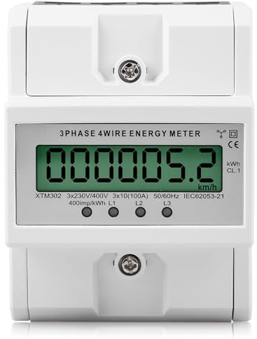 Contatore elettrico a 3 fasi, 100 A, 50/60 Hz, contatore di corrente trifase calibrato con display LCD, contatore digitale trifase per guida DIN DIN (3 fasi, 4 fili)