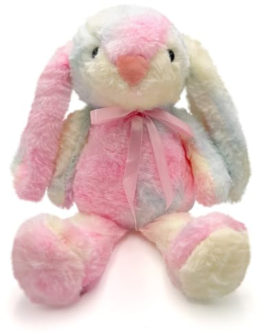 Rainbow Bunny Teddy Soft Toy – 30cm Colourful Tie-Dye Plush Rabbit for Girls & Toddlers. Cute Cuddly Toy Snuggle Buddy, Unique Easter Gift or Birthday Present. Washable, Fluffy & Safe for Kids