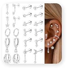 Adramata Boucles d'Oreilles Femme Or Argent Hypoallergéniques Boucles d'Oreilles Femme Acier Inoxydable Creoles Or Argent Petites Clous d'Oreille Conch Cartilage Tragus Helix Piercing Oreille