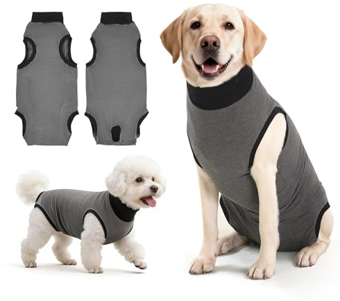 Avont Dog Surgery Recovery Suit, Anti-Licking Surgical Bodysuit for After Spay & Neuter, E-Collar Alternative for Wound Care, Comfortable Onesie for Female & Male Dogs - Grey (XL)