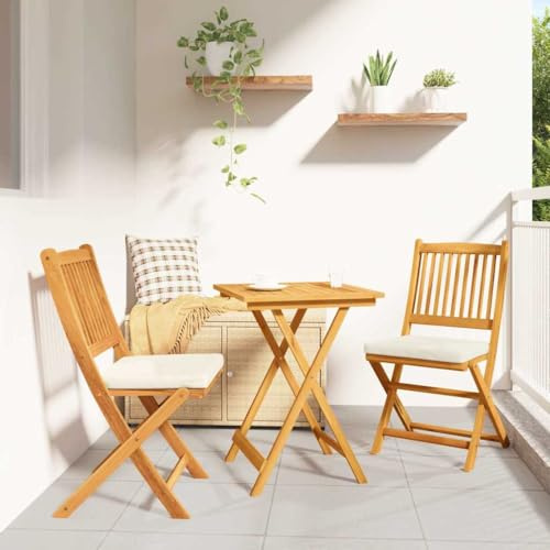 Mokuyary - Juego de bistró de jardín de 3 piezas, color marrón, madera de acacia maciza, mesa y sillas, muebles de jardín para terraza, jardín, balcón -A