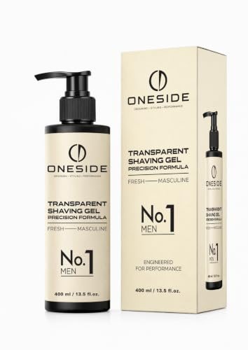 OneSide No.1 Gel de afeitar transparente de 400 ml – Gel de afeitar para hombre para contornos precisos con limón, bergamota y abedul, gel transparente para el cuidado de la barba, gel de afeitar para