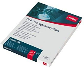 Nobo Folie 50 Stück DIN A4 für Inkjetdrucker 120my Stärke Kompatibel mit Tintenstrahldrucker