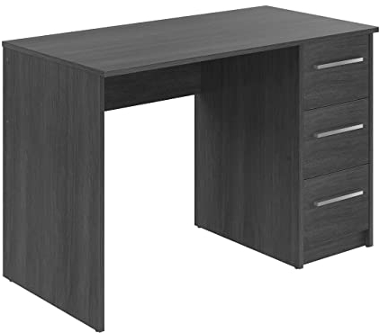 Amazon Basics Escritorio moderno para oficina en casa, escritorio para PC con 3 cajones, fácil montaje, 142 x 279 x 187 cm, gris oscuro