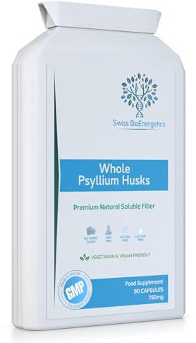 Fibre Supplement 750mg Whole Psyllium Husk (not just Extract) - High Strength Natural Soluble Fiber Supplement from Plantago Ovata Plant Seeds, 90 Psyllium Husks Capsules - Made in UK & Vegan