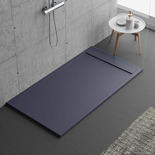 Duschwanne Anthrazit, modernes Design, Modell Sevilla, Mineralmarmor in Schiefersteinoptik, Luxury, Gelcoat, Slim 3cm (70x160)