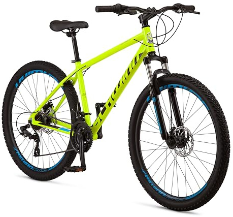 Schwinn High Timber ALX Mountain Bike for Adult Men Women, 27.5-Inch Wheels, 21-Speeds, Front Suspension, Aluminum Frame, Mechanical Disc Brakes, Yellow