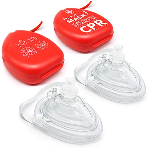 AIESI® Pocket Mask máscara de emergencia profesional para respiración boca a boca con válvula unidireccional y filtro (Paquete de 2 piezas), CPR Mask-Resuscitator