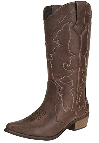 Ladies Cowgirl Cowboy Boots for Women Block Heel Pu Leather Western Wedding Shoes
