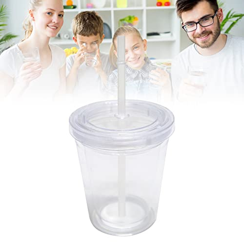 CJHZQYY Bicchiere di plastica riutilizzabile, a doppia parete, trasparente, con cannuccia, riutilizzabile, adatto per succhi di frutta, 350 ml