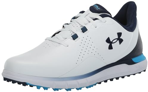 Under Armour Zapatos de golf Drive Fade sin pinchos para hombre, (101) Blanco/Capri/Azul marino medianoche, 45.5 EU