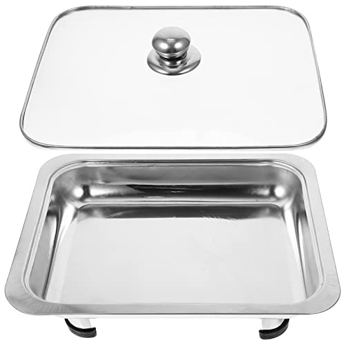 Cabilock Steel Buffet Plate Buffet Food Warmer Hotel Pans with Lids Catering Buffet Dish Tray Chafing Dishes Servers Dinnerware+Sets Flat Bracket Stainless Steel Banquet Snack