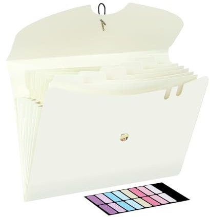 DoocliB Fächermappe A4 Dokumentenmappe A4, Mappen Ordnersystem mit 7 Fächern - Tragbar, Erweiterbar mit Gummiband für Büro, Schule, zu Hause (Beige）