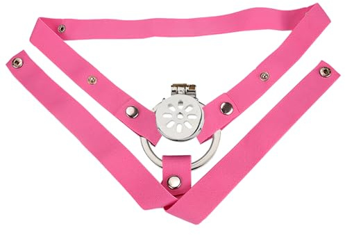 JOEYSUT Flat Metal Chastity Cage with Support Belt（Pink-3,GZ2-45mm) | Flat Metal Cage with Built-In Lock, Support Belt Inverted Perforated Shell for Low-Profile Wear