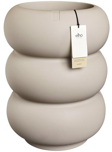 elho Amber Roll Low 43 - Blumentopf für Innen und Außen - 100% Recyceltem Plastik - Ø 43 x H 40 cm - Beige/Balanced Beige