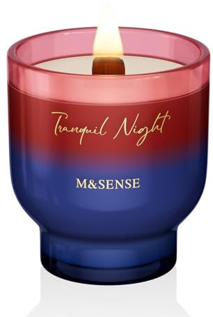 M&SENSE Candela Profumata 270g Notte Tranquilla con Stoppino Scoppiettante,75H Dura, Cera di Soia Non Tossico Aromaterapia Candele, Vetro Design Room Decor, Regalo di Lusso per Donne/Natale