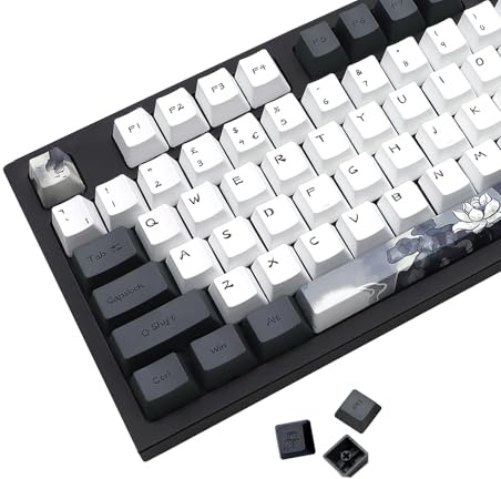 JSJTKeys Ink Lotus Keycaps 148 keys PBT keycaps OEM profile Custom Keycap Set Suitable for 61/68/84/87/96/108 Cherry MX Switches UK Layout Mechanical Keyboard (Only Key Caps)