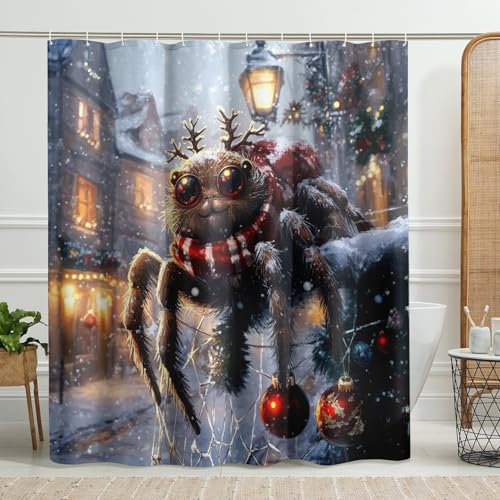 Rideau de douche motif araignée de Noël, décoration de bain araignée marron festive pour la saison des vacances, vacances d'hiver, ensemble de rideau de douche moderne en tissu imperméable avec