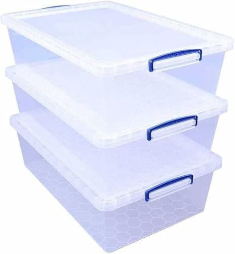 Really Useful Nestable Plastic Storage Box 43 Litre Clear (Pack of 3)