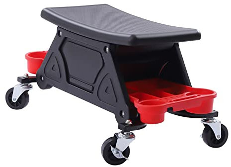 LOIRIIC Tabouret d'atelier avec roulettes, jusqu'à 150 kg, tabouret d'atelier, tabouret de réparation automobile avec étagère pour outils, tabouret à roulettes, tabouret de travail pour outils