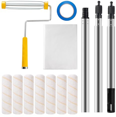 YiBaiBrush Paint Roller Kit, 11 Pack, 9 Inch Paint Roller Frame with Microfiber Roller Covers, Stainless Steel Extension Pole 3 Segments Total 3 Ft, Paint Supplies for Walls and Ceilings