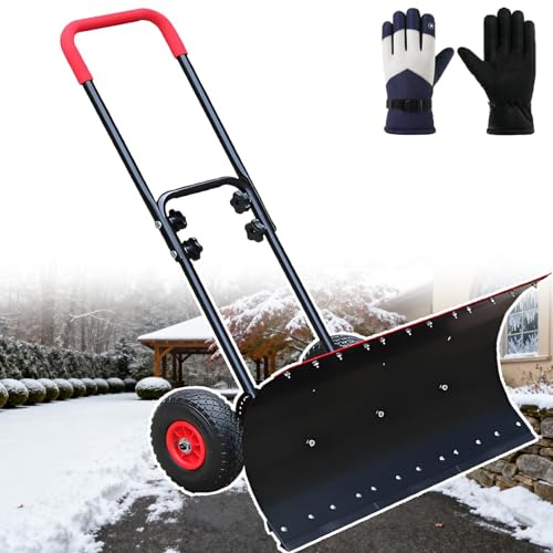2-i-1 snö- och isborttagningsspade med hjul, dubbelhandtag design för enkel tryckning och justerbar rengöringsbredd, perfekt för utomhus vinter snöplog