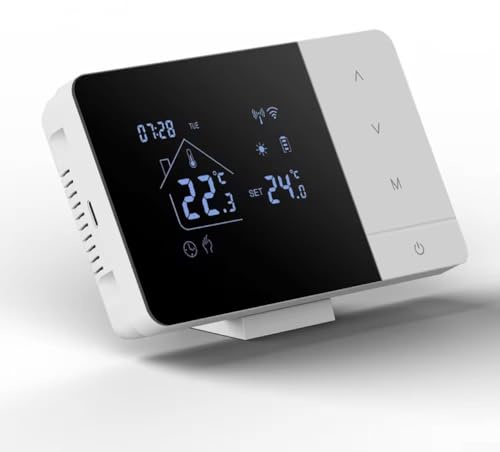 Termostato WiFi de 2 cables con alimentación por batería/USB, termostato programable para Tuya para la aplicación Smart Life con modos de calefacción y enfriamiento, control de voz para Alexa