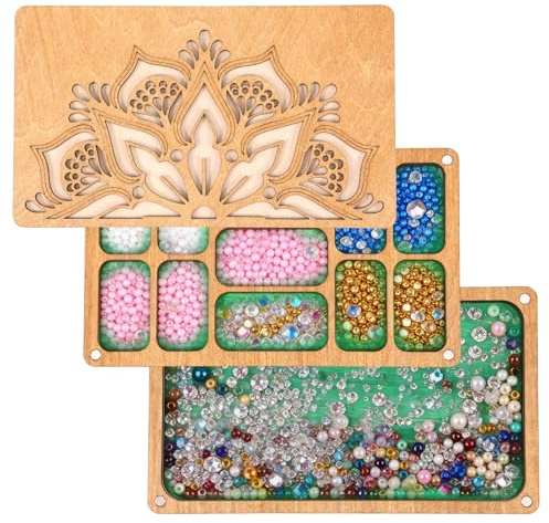 Deuson Träpärlbräda, pärlbrädor med lock, pärlbricka, rutnätsorganisatör, magnetisk hörnkonstruktion, för ringar, armband, ädelsten och små tillbehör (M)