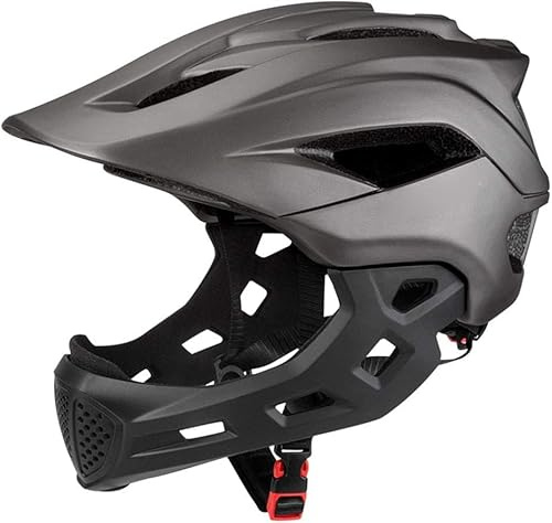 Maqulae Casco da Bici per Bambini 2 in 1, Casco Integrale da BMX Dirtbike Skateboard Mountain Bike con Mentoniera Staccabile, per Bambini Adolescenti 5-8 Anni (Grigio)