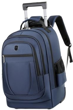 AUYXSSZ Rolling Backpack with Telescopic Handle Business Or Leisure Sturdy Durable Construction Meets Travel Demands Trolley Backpack with Wheels Double, Blue, 50x34x22cm